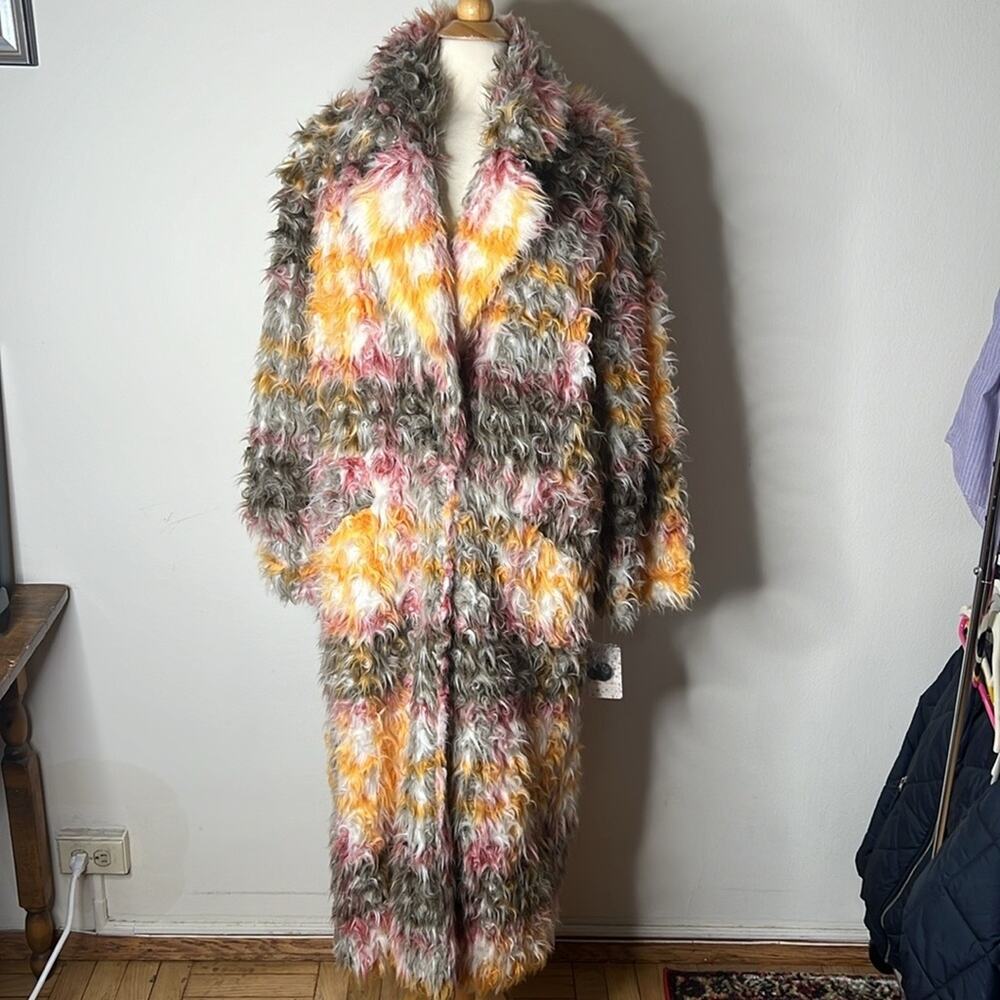 Free People Cardi Plaid Faux Fur Coat